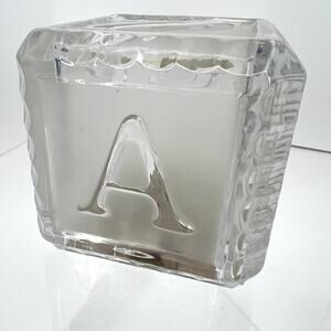 Vintage 1987 Godlinger Crystal Baby Block Alphabet Cube Bank with Key Germany
